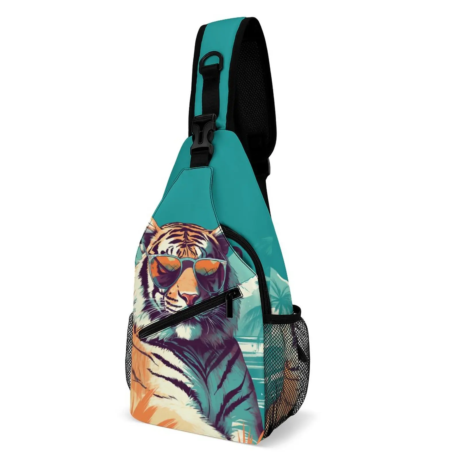 

Tiger Chest Bags Graphic Illustration Sunny Beach Custom Shoulder Bag Stylish School Crossbody Bag Motorcycle Running Sling Bags