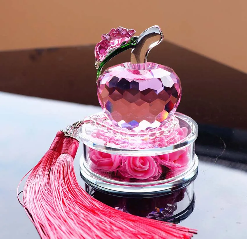 

BEST Holiday birthday gift present for Friends lovers # GOOD LUCK crystal rose Apple Mascot decoration for HOME CAR Decor