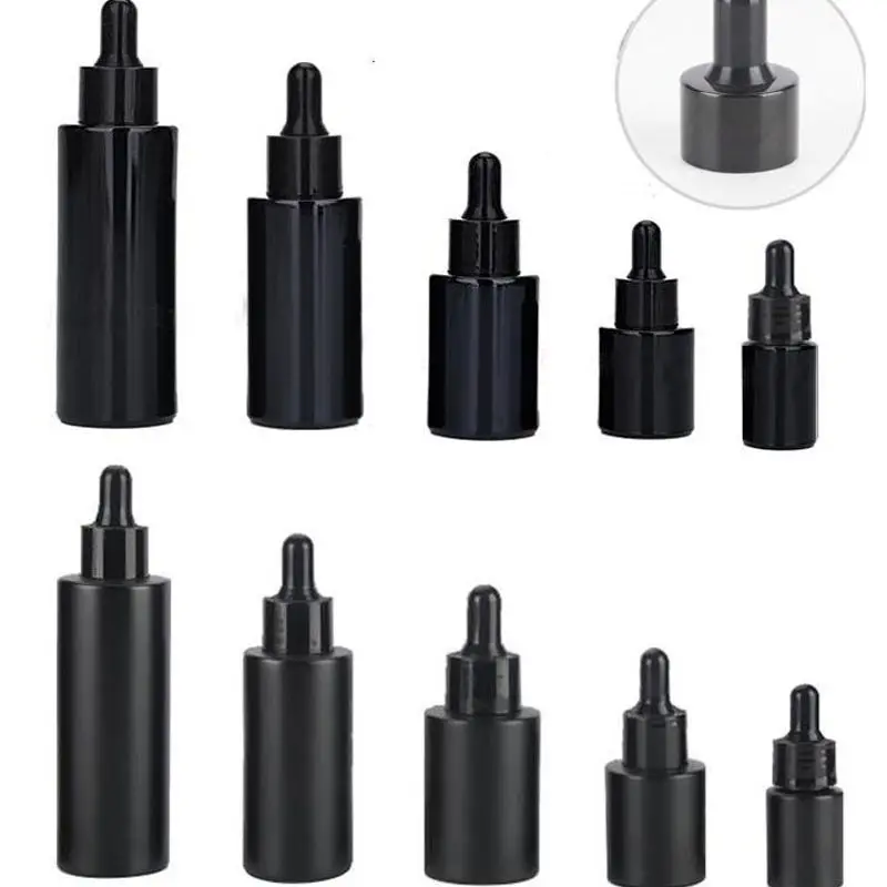 

2X 20ml 30ml 40ml 60ml Frosted Black Thick Round Shoulder Glass Dropper Essential Oil Bottle Glass Dropper Portable Refillable