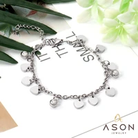 asonsteel 316l stainless steel silver color bangle adjustable heart bracelet with steel ball charm for women jewelry party gift