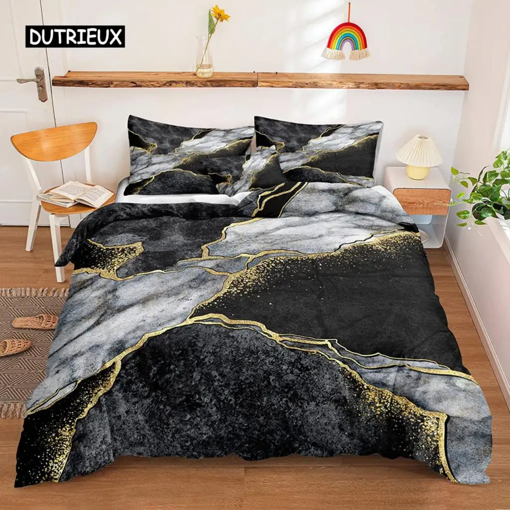 Мраморный пододеяльник черный мрамор постельное белье белый золотой