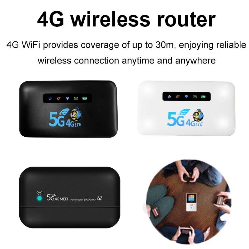 

4G Pocket WiFi Router Portable Mobile WiFi Hotspot CAT4 150Mbps LAN RJ45 2600/10000mAh with SIM Card Slot for Outdoor Travel