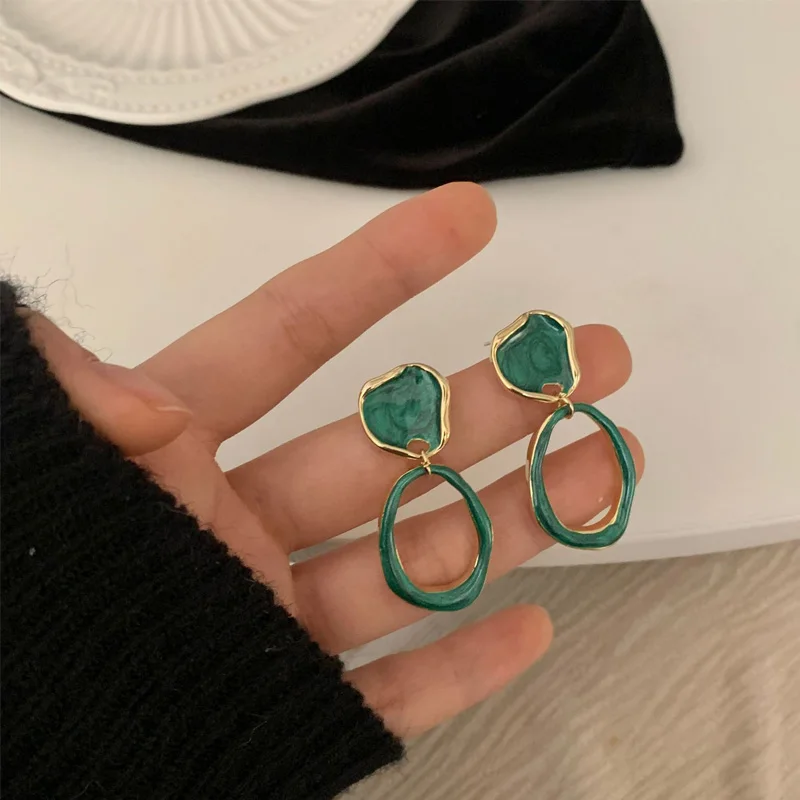 

Simplicity Green Drop Glaze Irregular Oval Earrings For Women Gentle And Simple Temperament Exquisite Korean Fashion 2022 Gifts