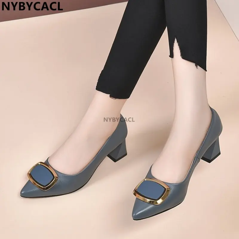 

Square Buckle NEW Office Shoes 2023 Women's Concise Patent Leather Shallow High Heels Shoes Pointed Toe Women Pumps Zapatos New