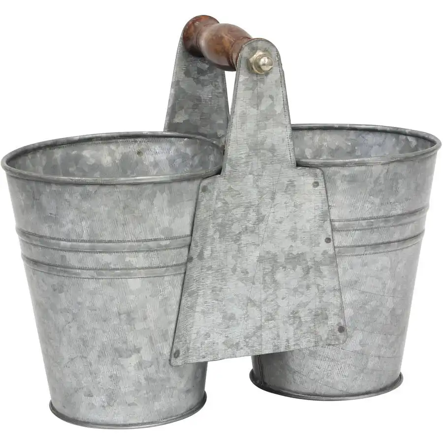 

Farmhouse Double Galvanized Metal Bucket with Handle