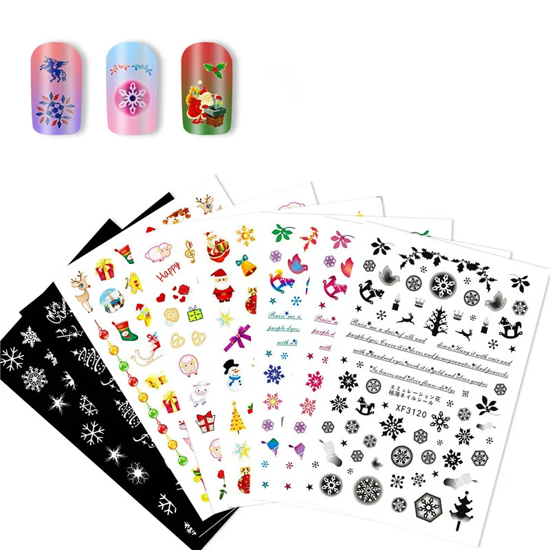 

6 Pcs/Set Christmas Elk Nail Sticker for Art Decorations Fashion Snow Nails Stickers Accessories for DIY Manicure