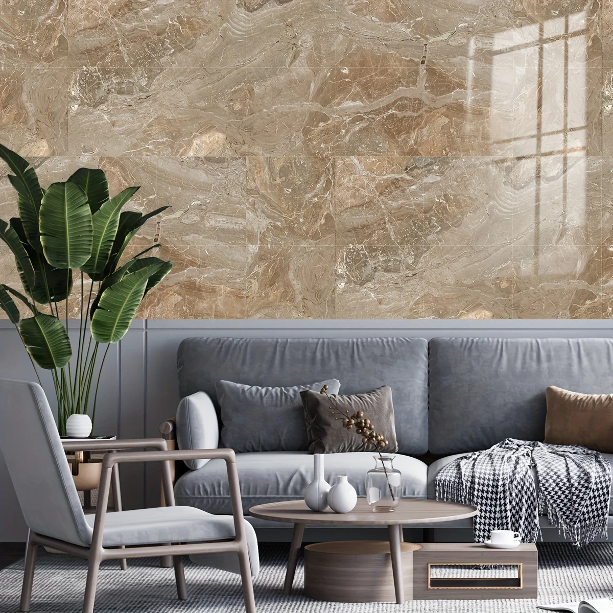 12 шт. утолщенные влагостойкие самоклеящиеся обои с рисунком бежевого мрамора