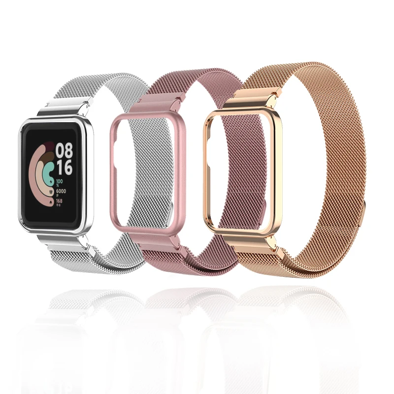 

Металлический ремешок для Xiaomi Mi Watch Lite Band Redmi Watch 2 Lite с защитным чехлом, бампер, магнитный браслет-петля для Redmi Watch