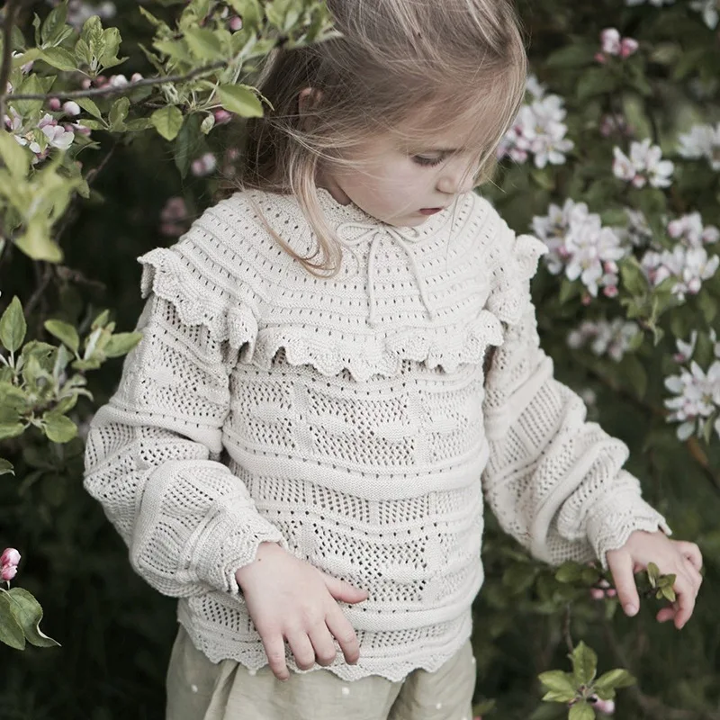 

Вязаный пуловер с длинным рукавом и кружевом для маленьких девочек, Свитера для маленьких девочек, свитера, детская одежда, осенние свитера ...