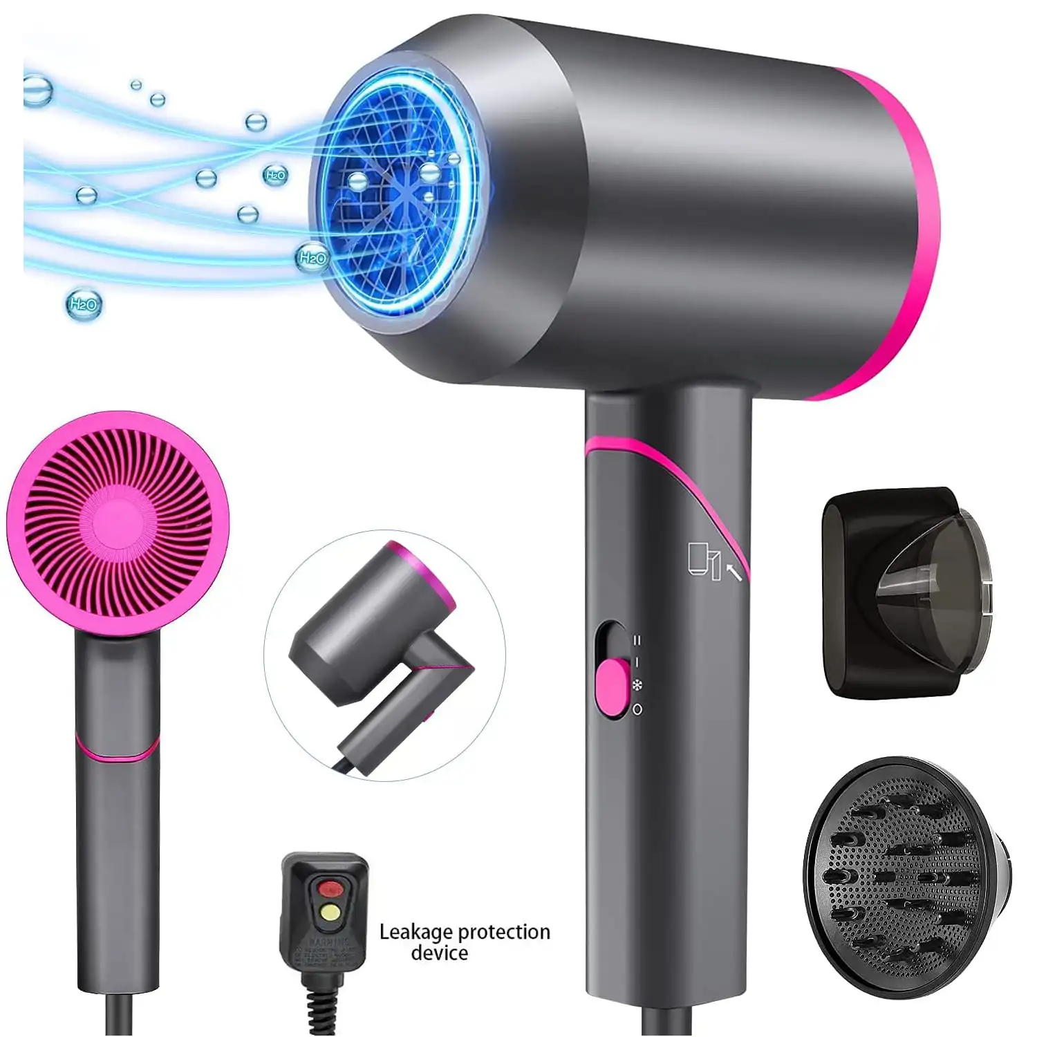 

1800W Hair Dryer, Professional Ionic Hair Blow Dryers with 3 Heat Settings, 2 Speed, Cool Settings,Fast Drying Blow Dryer for Ho