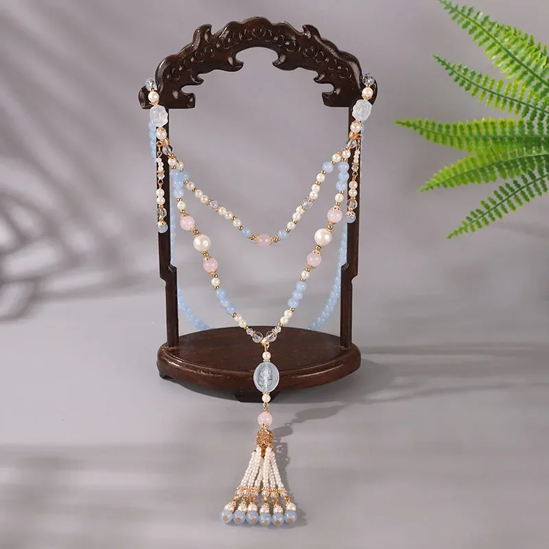 Ожерелье из синих бусин в винтажном стиле новая китайская мода аксессуары для