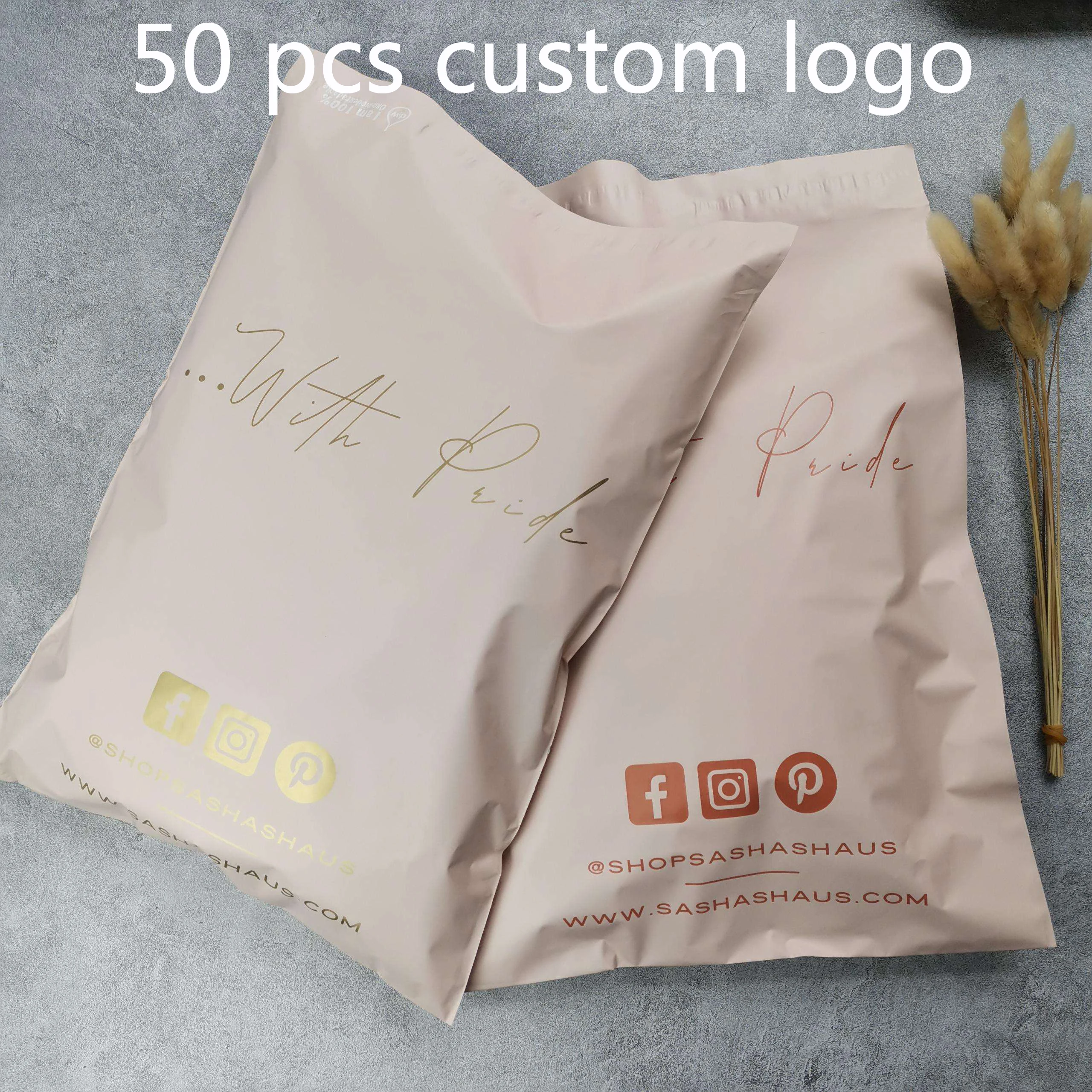 Custom logo design biodegradable matte peach poly shipping mailer bags clothing shoes jewelry make up courier bags