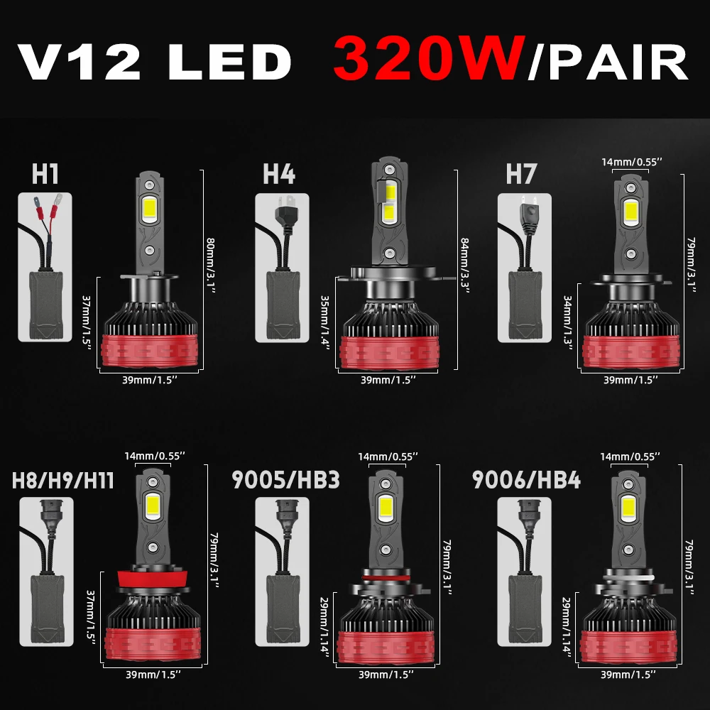 

[Реальная мощность 320 Вт] Светодиодные лампы для фар H4 H7 9005 HB3 9006 HB4 H1 H11 Canbus Светодиодные противотуманные лампы