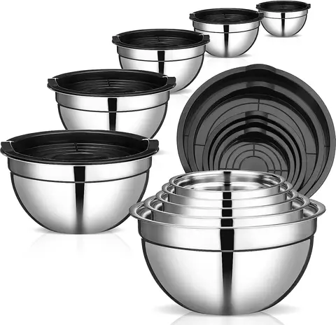 Набор мисок из нержавеющей стали, набор из 5 металлических мисок с крышками для кухни, выпечки, подготовки, приготовления пищи