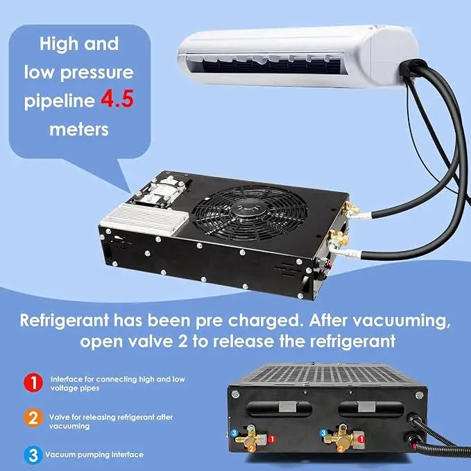 Фото Кондиционер TELCOOL 12В, ультратонкий, для установки снизу, бесшумный, на постоянном токе, для автодомов, грузовиков, кемперов, прицепов, фургонов №2