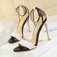 new fashion sexy nightclub super high heel hollow out color block one line open toe hollow out womens sandals