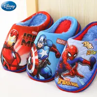 Disney Kids Cotton Slippers Boys Winter Indoor Boys Cartoon Home Shoes Cotton Slippers Warm Kids Red Blue Shoes Size 18-24cm