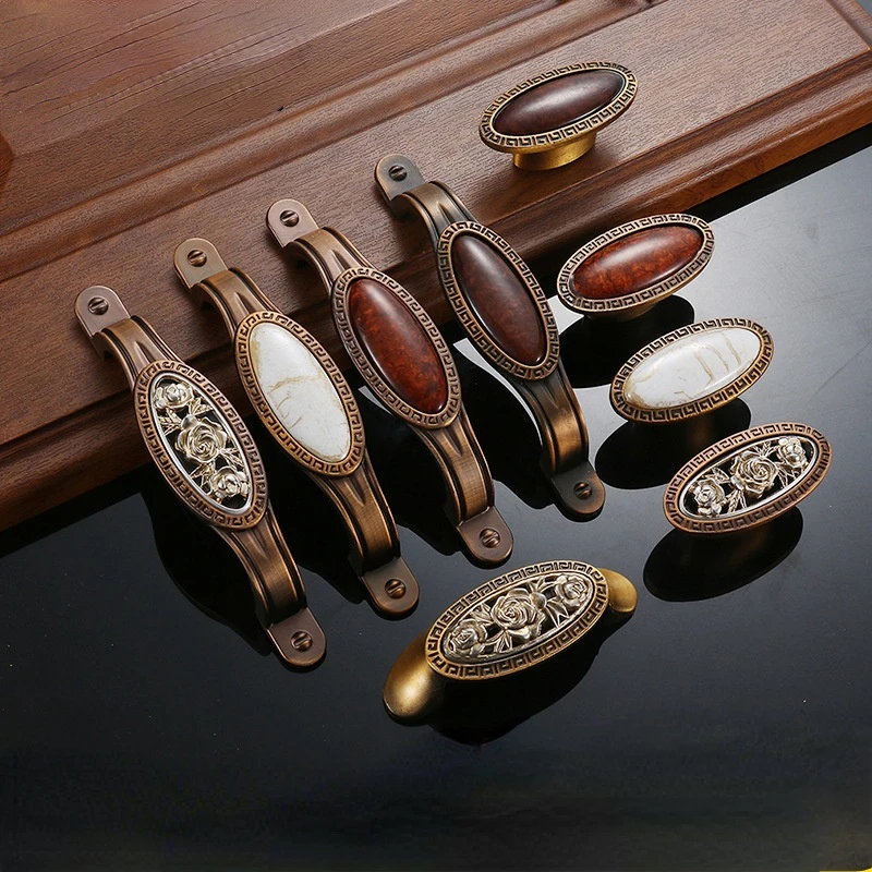 

13 Styles European Style Green Bronze Ceramic Small Handle Wardrobe Drawer Cabinet Door Household Hardware Hollow Marble Handle