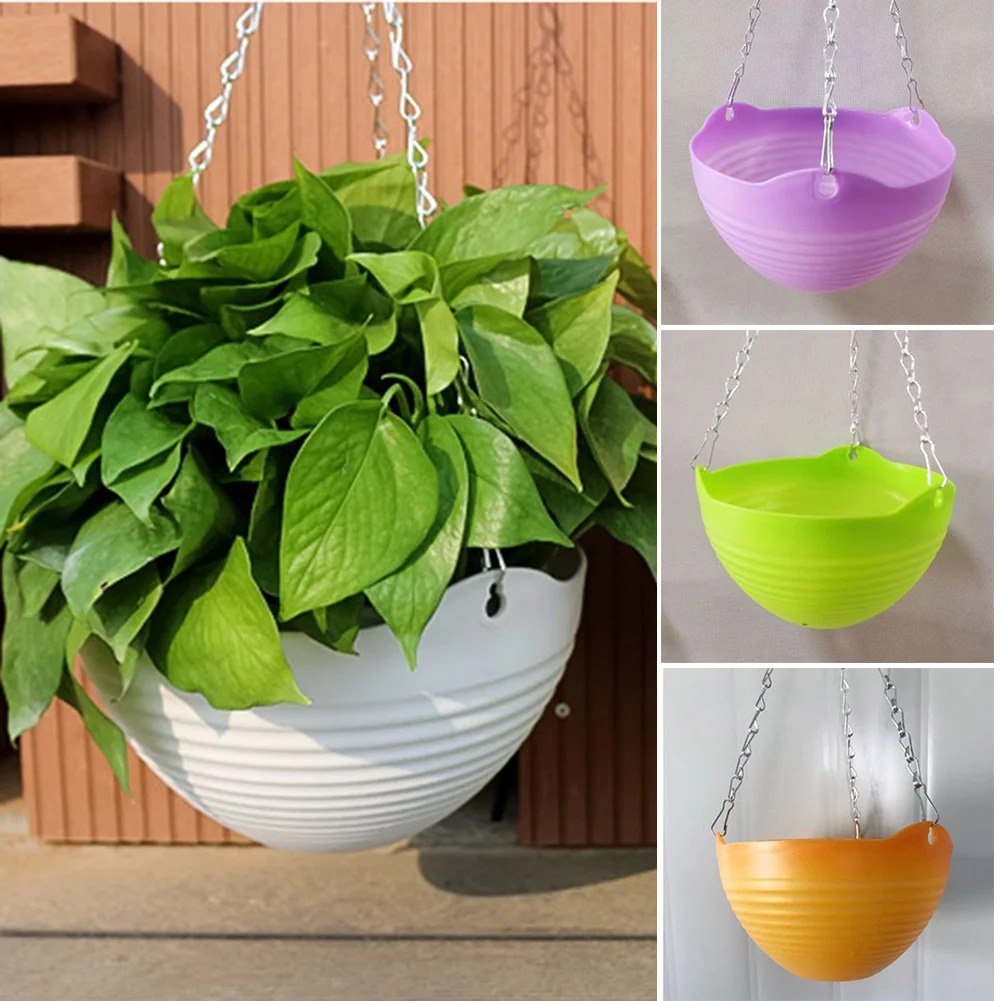 

Plastic Hanging-Basket Flower Pot With Chain Home Garden Balcony Plant Planters Decor Macetas Y Jardineras Balkon سلة кашпо