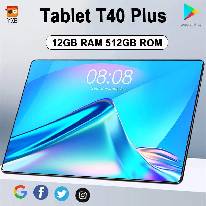 

Tablet T40 Plus 5G 10 Inch Android Tablet 12GB RAM 512GB ROM 10 Core Type-C 1600x2560 Tablette Android 10 Bluetooth Tablet Pc 5g