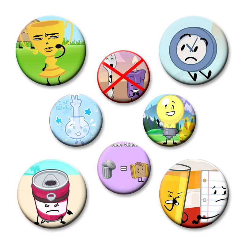 Фото Аниме Inanimate Insanity BFDI Memes Мягкие пуговицы, булавки для чемодана, лампочка, значок всех фигурок, креативная брошь для сумки, декора одежды №1