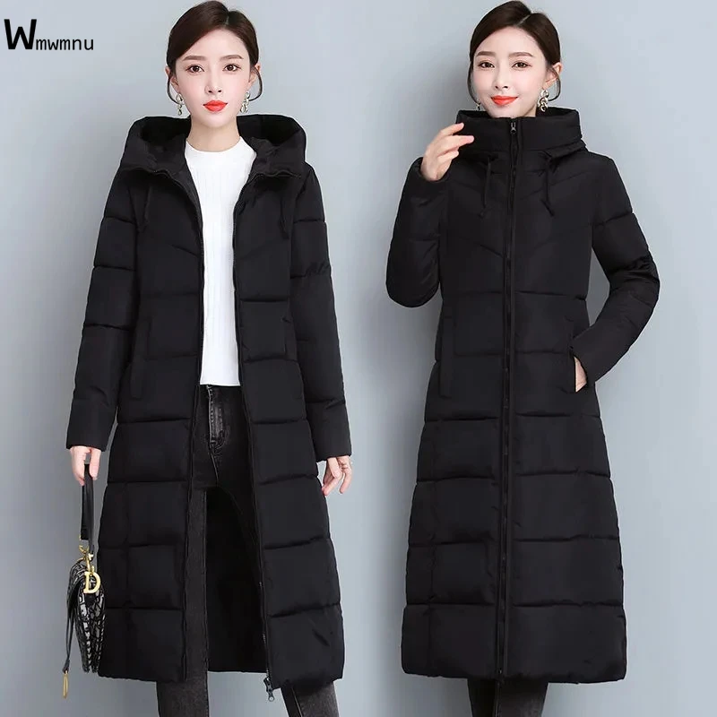 

Winter Women Warm Thick Outwear Oversized 5XL Overcoat Snow Wear Jacket Sobretudo Mid-length Cotton Padded Basic Solid Slim Coat