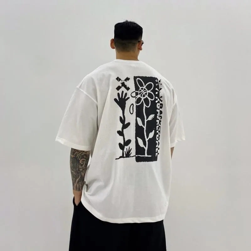 

2022 Korean style t-shirt for men fitness Loose print Short Sleeve man Casual Oversize cotton Tees Male Streetwear gym clothing