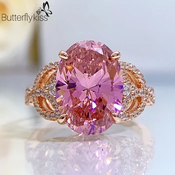 BK 925 Sterling Silver Oval Cut Morganite Gemstone Wedding Engagement Diamonds Rose Gold Rings for Women Fine Jewelry Wholesale