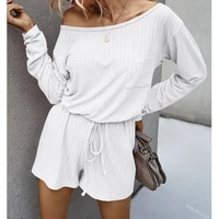 womens playsuits summer sexy slash neck off shoulder loose lace up playsuits women short sleeve solid color straight playsuits