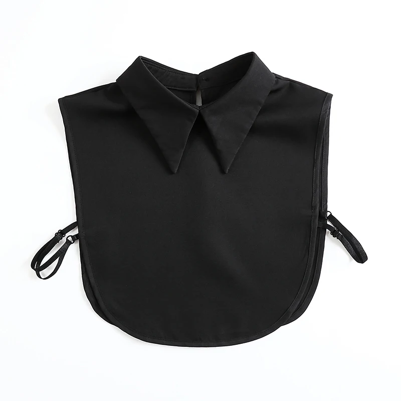 

Women Elegant White Lapel Faux Collar Hollow Out Keyhole Button Back Half Shirt Blouse Layering Detachable Pullover