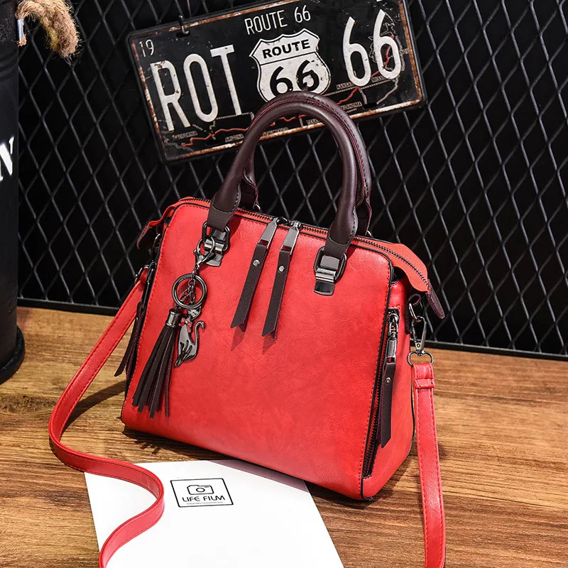 

Women Vintage Cat Tassel Luxury Handbag Women Bags Double Zipper Crossbody Bags Shoulder Bag Casual Shell Tote Ladie