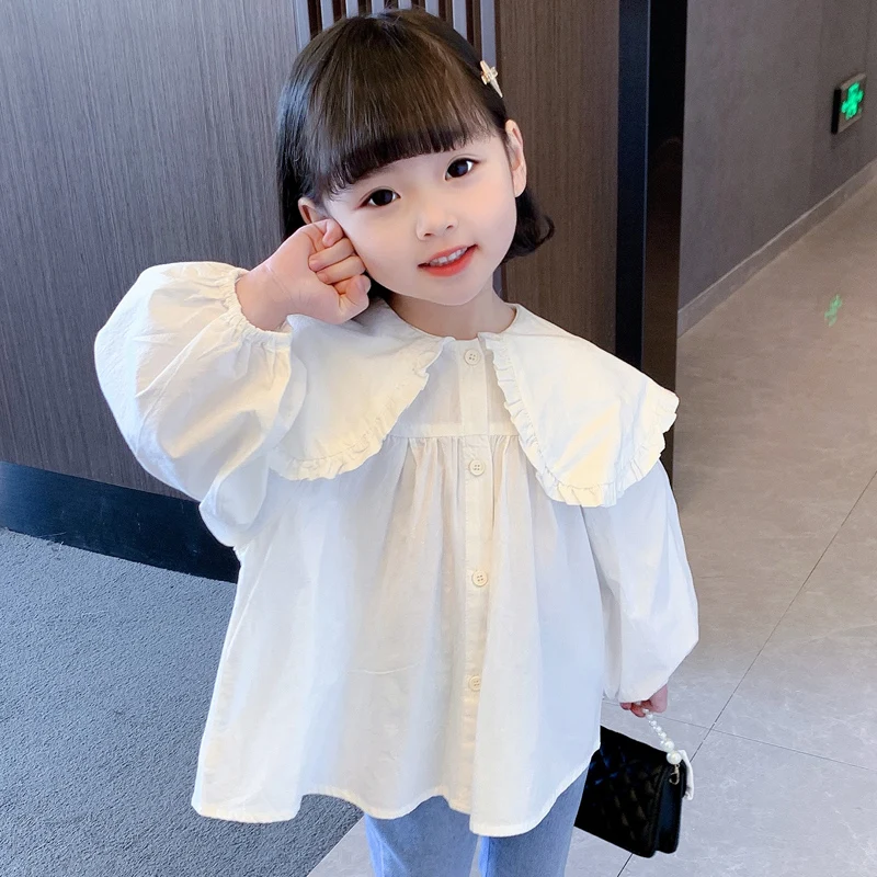 

Рубашки для принцесс, детские блузки в Корейском стиле для девочек, женская блузка с длинным рукавом и кукольным воротником, детская одежда