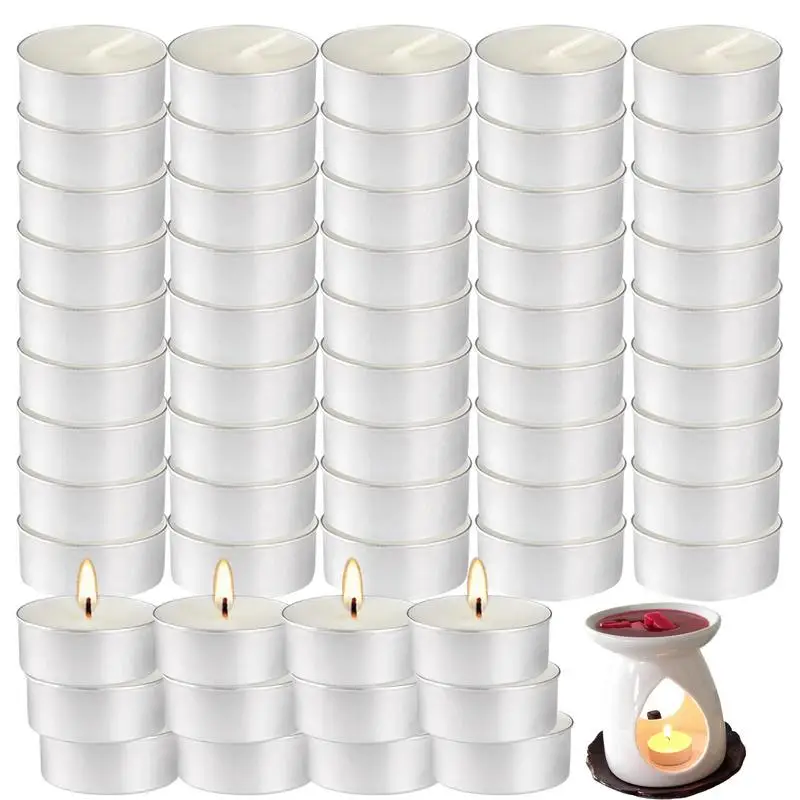 

Tealight Tea Candles Smokeless European Unscented Candles 50pcs 4 Hour Long Burning Candles For Festival Wedding Party Home