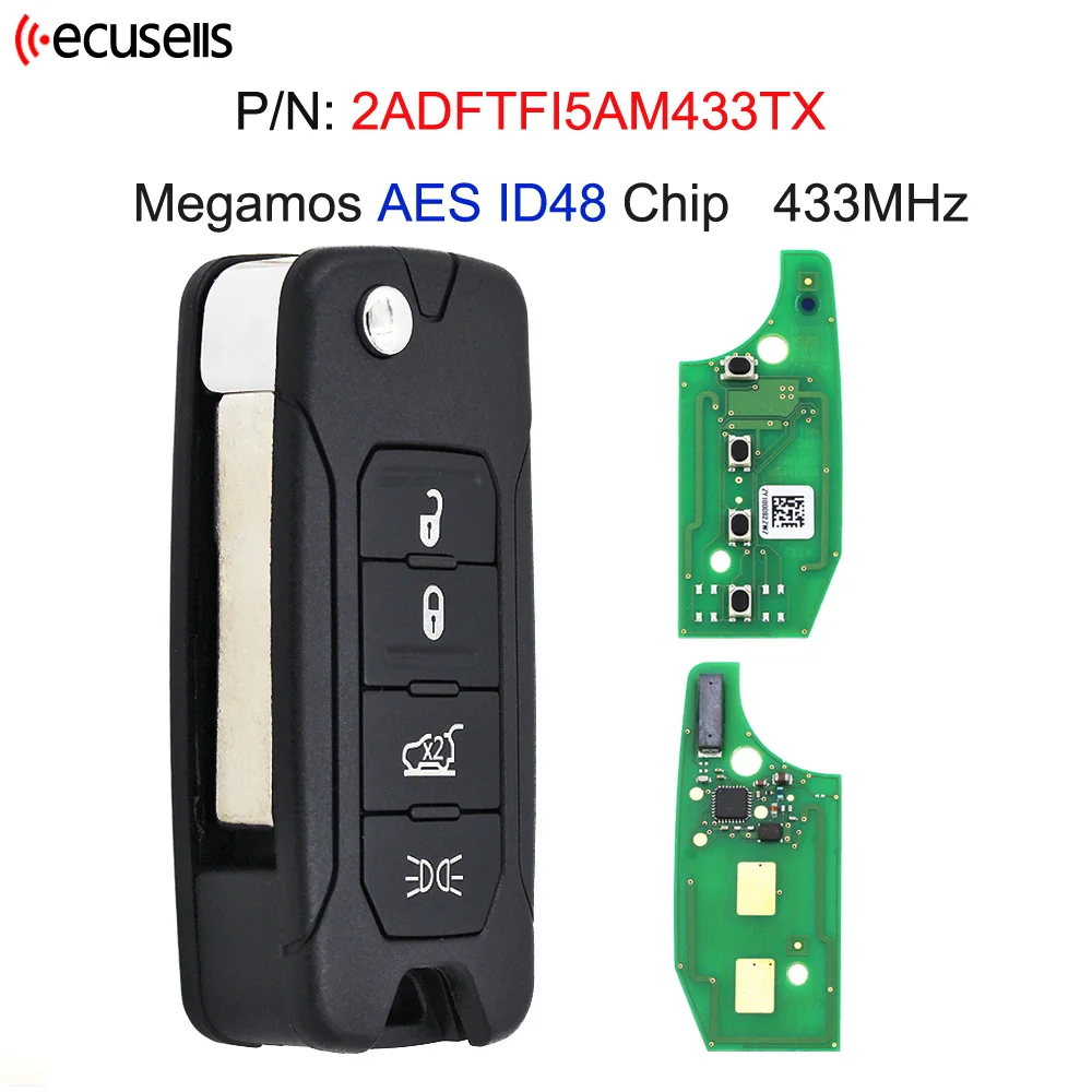 Ecusells Складная фотография для Jeep Renegade 2016 2017 2018 433MHz ID48 Chip Megamos AES - 2ADFTFI5AM433TX SIP22 Blade