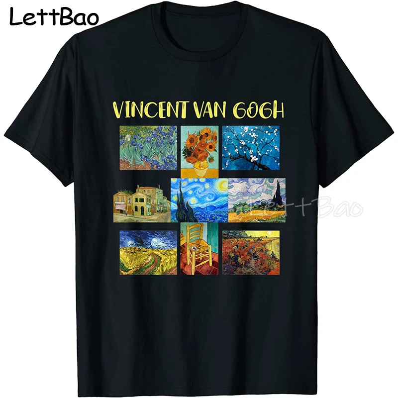 

Van Gogh T-Shirts Men Graphic T Shirts Short Sleeve Japan Anime Design Tshirts 100% Cotton Tees Top Clothing Men's T-shirt 2022