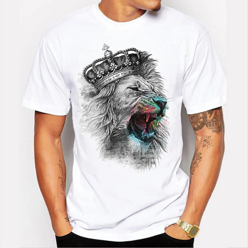 

3D Crown Lion Print Men T-Shirt White Tops Men's Fashion Animal Short-Sleeve Summer Oversized T-Shirt Women Casual Tee Clothes