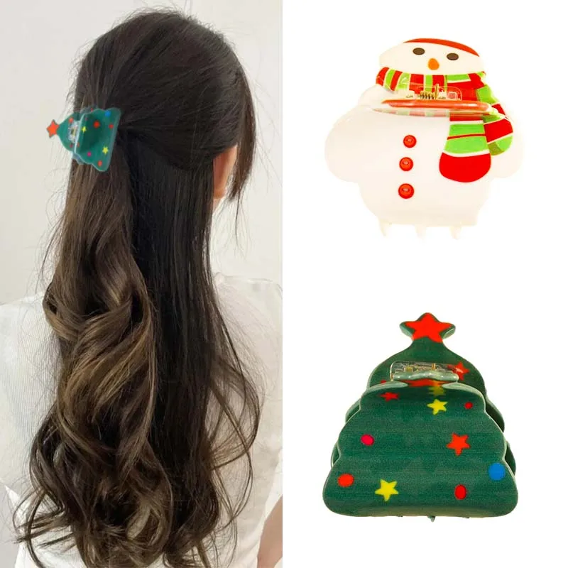 

Oaoleer Sweet Girls Christmas Tree Hair Clip For Women Cute Snowman Hair Claw Party Hairpin Fashion Hair Accessories Headwear