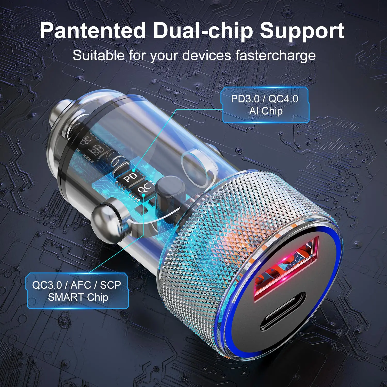 2 порта 38 Вт автомобильное зарядное устройство PD QC 3 0 USB быстрая зарядка