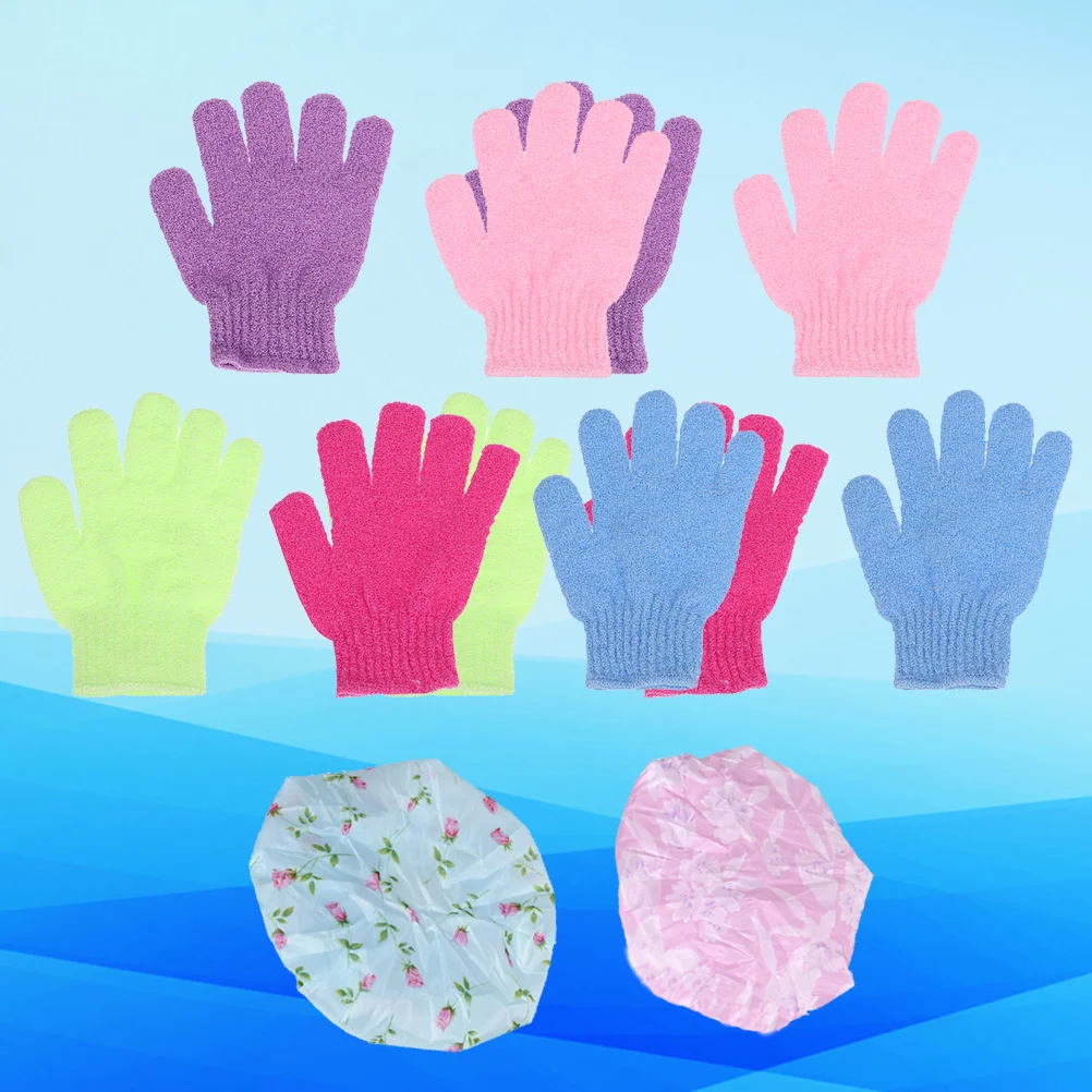 

Shower Body Glovesmitt Cap Bath Exfoliating Five Massagehat Fingers Reusable Lace Women Mitts Scrubber Exfoliator Glove