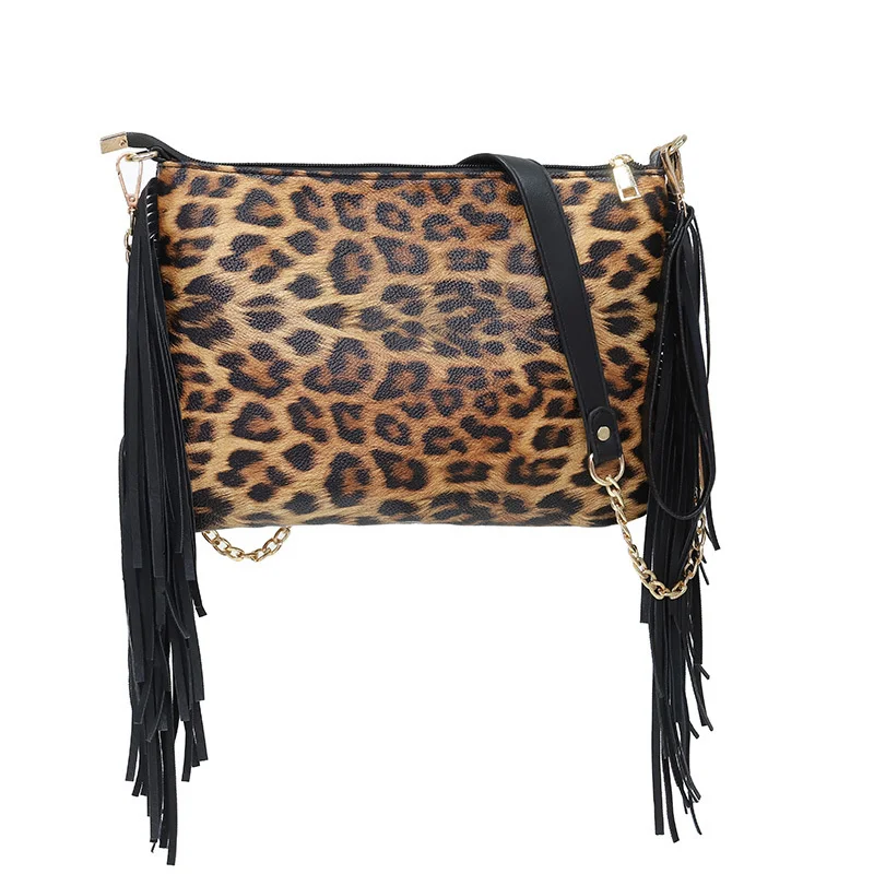 

Модные сумки через плечо с леопардовым принтом для женщин, сумка-мессенджер на плечо из искусственной кожи с кисточкой, женские сумки с ремешком на запястье, Bolso De Mujer
