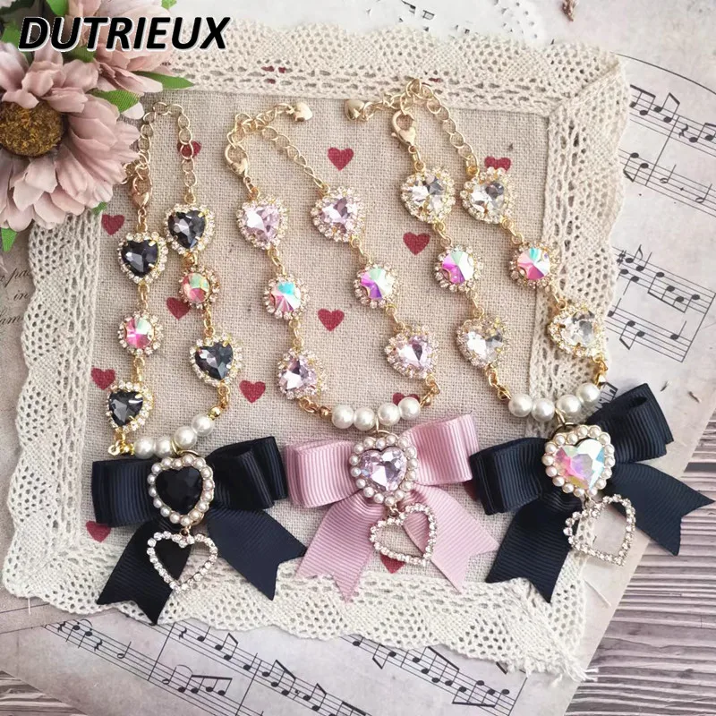 

Beads Accessories Forwomen Japanese Style Sweet Cute Lady Bracelets Girl Love Heart Bow Tie Rhinestone Beaded Bracelet Jewelry