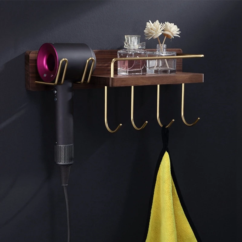 

Multifunction Bathroom Wall Mount Hanging Storage Rack With Hooks Hair Dryer Holder Wall Shelves Bathroom Storage Rack