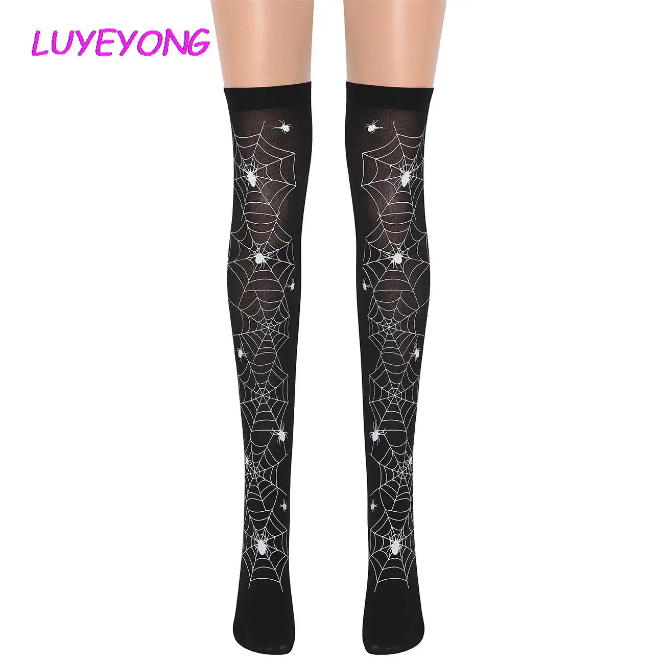 

Черные крутые чулки для косплея Лолиты, эластичные тонкие длинные носки до колена, уличная одежда, готические Базовые Женские чулки с рисун...