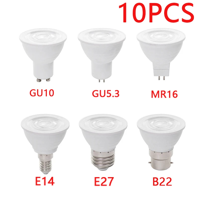 

10 Pcs GU10 B22 LED Bulb E27 E14 MR16 110V 220V Energy-Saving Spotlight 7w Beam Angle 24° Indoor And Outdoor Spotlight Bulb