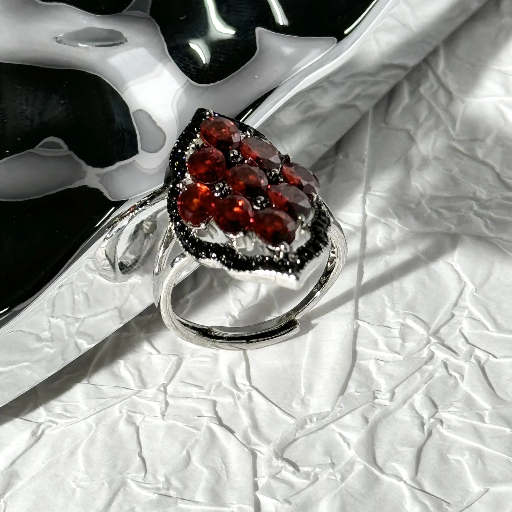 Серебро 925 винтажные сверкающие очаровательные кольца с черным бриллиантом и