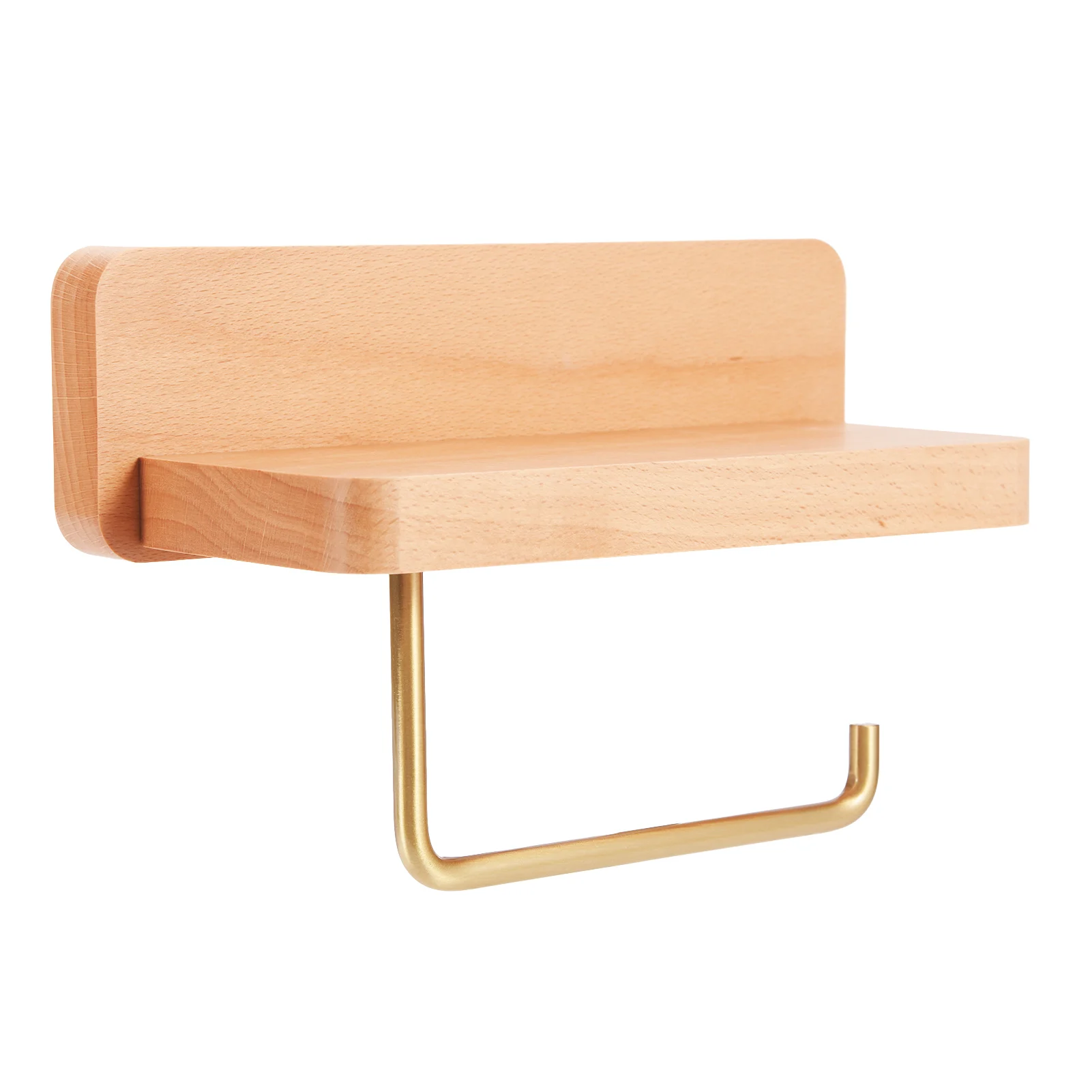 

Washroom Kitchen Accessories Bathroom With Shelf Wall Mounted Hanger Toilet Paper Holder Phone Storage Drilling Retro Solid Wood