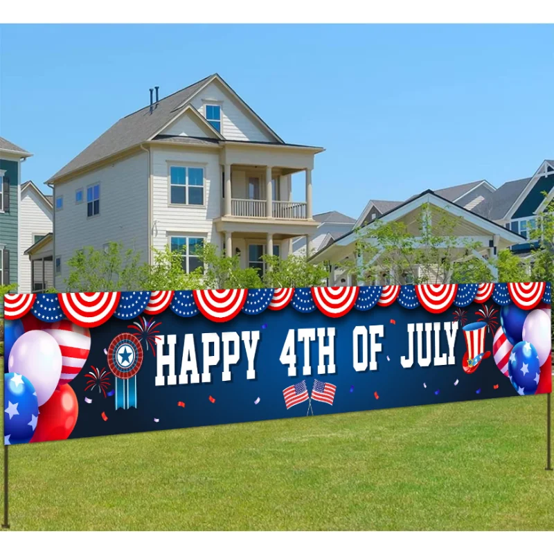 

300x50cm Freedom Happy 4th of July Banner Independence Day Patriotic Theme Bunting Banner Memorial Day Outside Yard Signs Decor