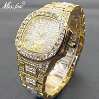 missfix men watches luxury gold iced out stainless steel male quartz clocks fashion auto date brand waterproof mens wristwatch