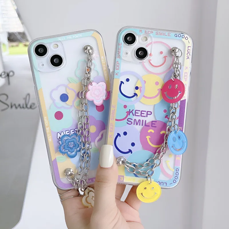 Smiley Flower Chain Rope Soft Silicone Phone Case For Xiaomi Redmi Note 11S 10S 9S 7 8 9 10 11 Pro Max 9C 9T 9A 10A 10C 12 Cover images - 6