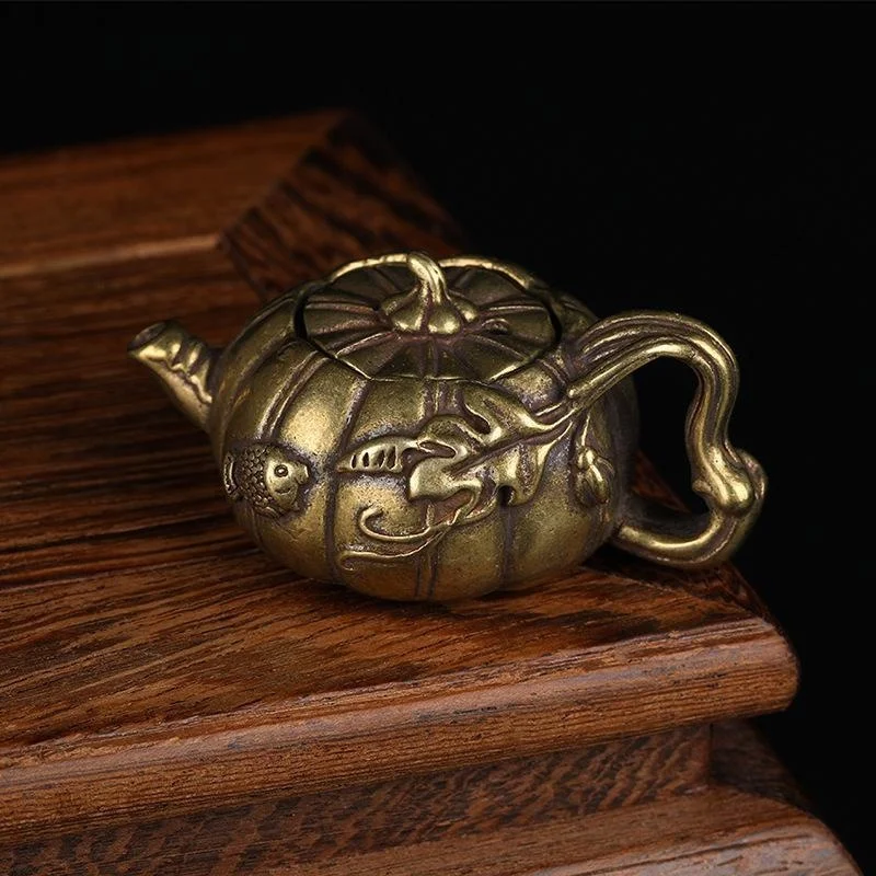 

Gold Colours Copper Pumpkin Tea Pet Decoration Mini Small Teapot Cast Brass Pots Small Kung Fu Tea Home Decoration Ornaments